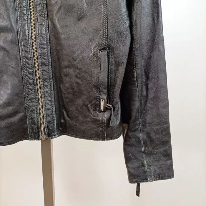 Blouson cuir noir matelassé col rond Sud Express modèle Bartok taille L A876 - photo numéro 4