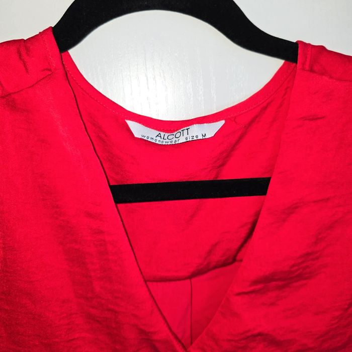 Top chemisier blouse rouge satiné taille m - photo numéro 2
