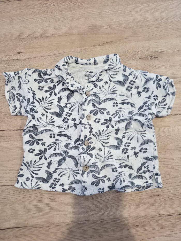 Chemise légère en coton à manches courtes blanches à fleurs bleu, Kiabi, 18 mois