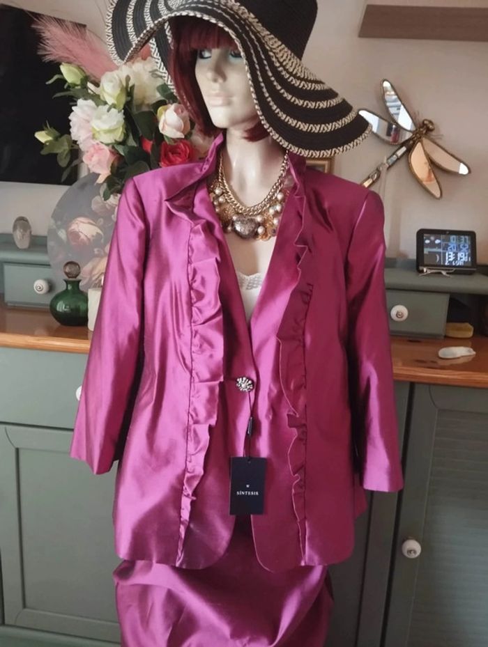 🌹 Ensemble Veste & Jupe Magenta Pure Soie Sintesis T50/52🌹 - photo numéro 4