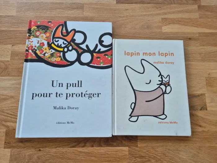 Lot de deux livres de Malika Doray un pull pour te protéger et lapin mon lapin