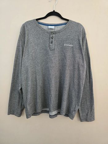 T-shirt manches longues Columbia gris col tunisien à boutons homme taille L