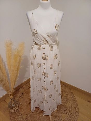 Robe longue blanche cache-coeur à motifs neuve Ikoone & Bianka taille S/M 36/38