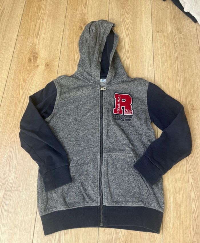 Gilet zippé à capuche Gemo bleu marine et gris - photo numéro 2