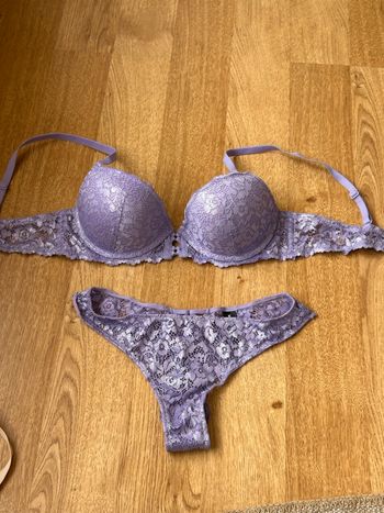 Ensemble soutient gorge + tanga undiz  mauve paillettes