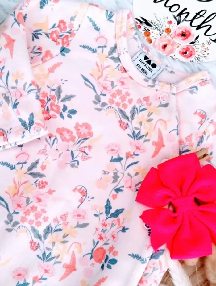 Pyjama molleton fleuri et bandeau cheveux TAO fille 6 mois 🎀 - photo numéro 4