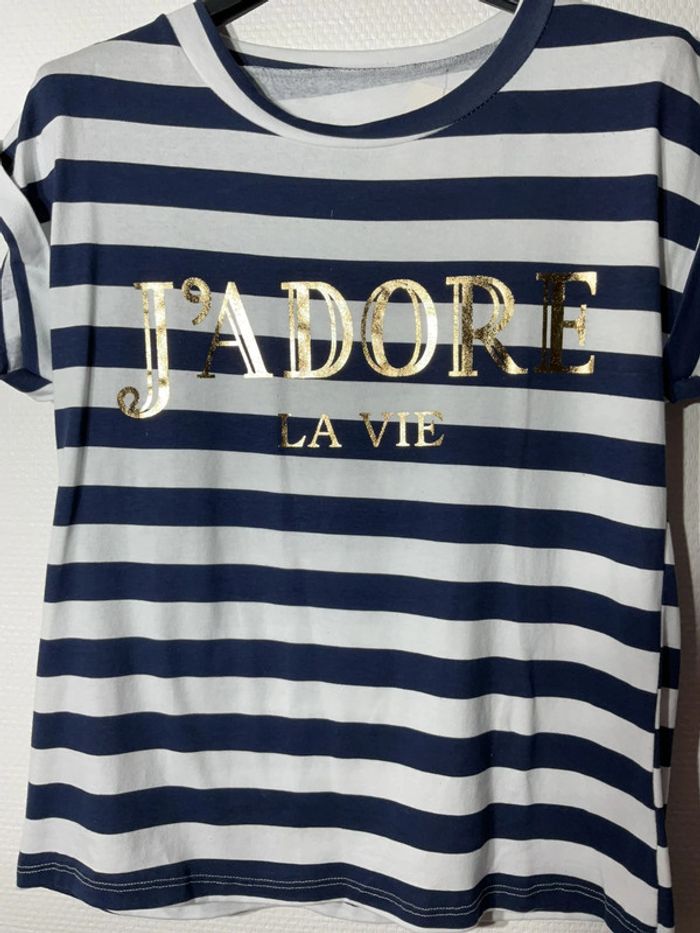 T-shirt « j’adore la vie » femme taille unique (34-38)- just me - neuf avec étiquette - photo numéro 2