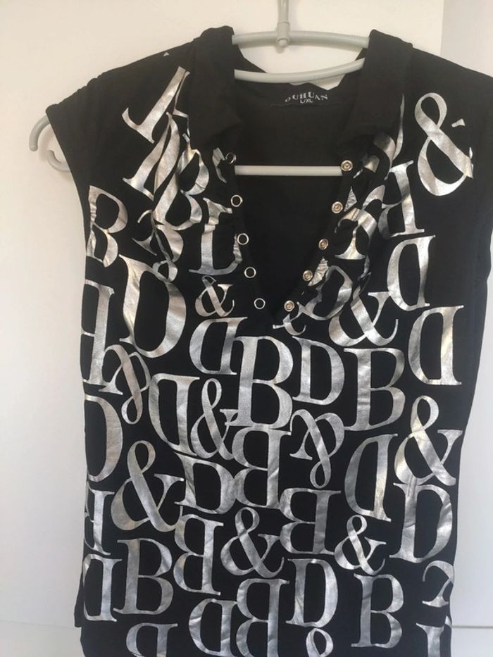 T shirt top noir argenté M - photo numéro 2
