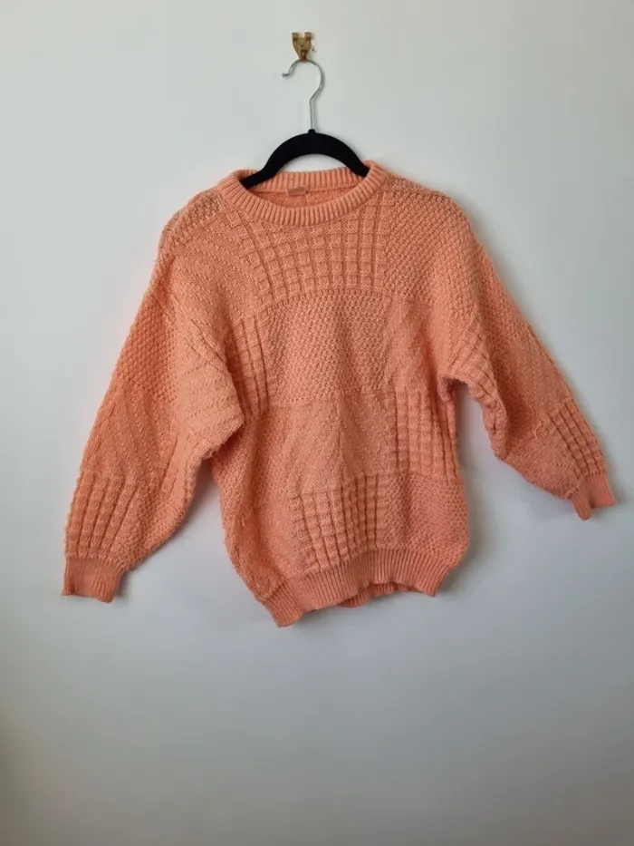 Pull over tricoté rose saumon vintage - photo numéro 7