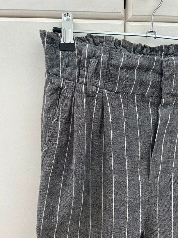 Pantalon en coton et en lin gris à rayures blanches - bershka M - photo numéro 2