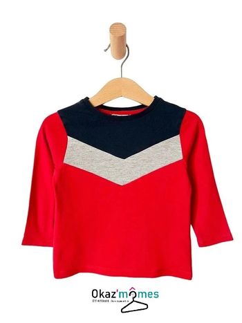 T-shirt manches longues rouge à chevrons - Little cigogne 2 ans