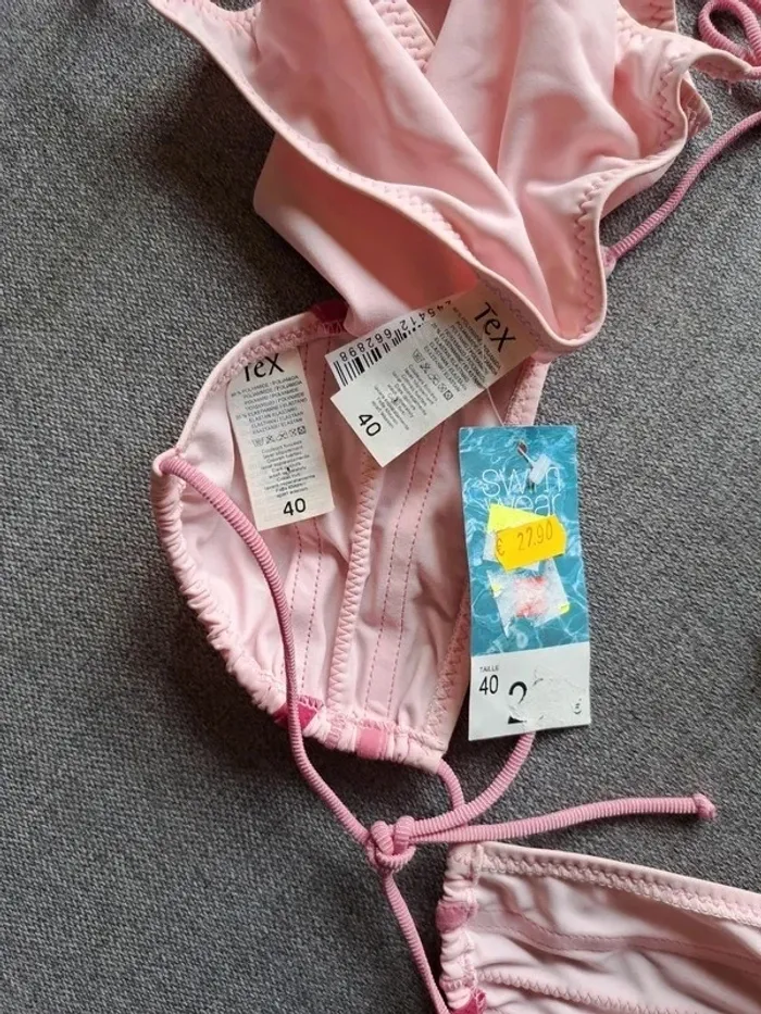 Maillot de bain / bikini rose rayé en L - photo numéro 6