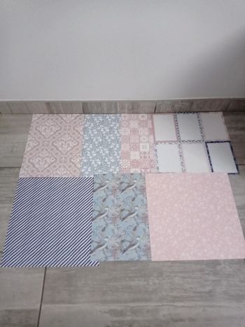 Lot de 7 feuilles scrapbooking rose bleu et beige