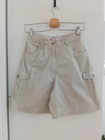 Short vintage beige en coton taille haute