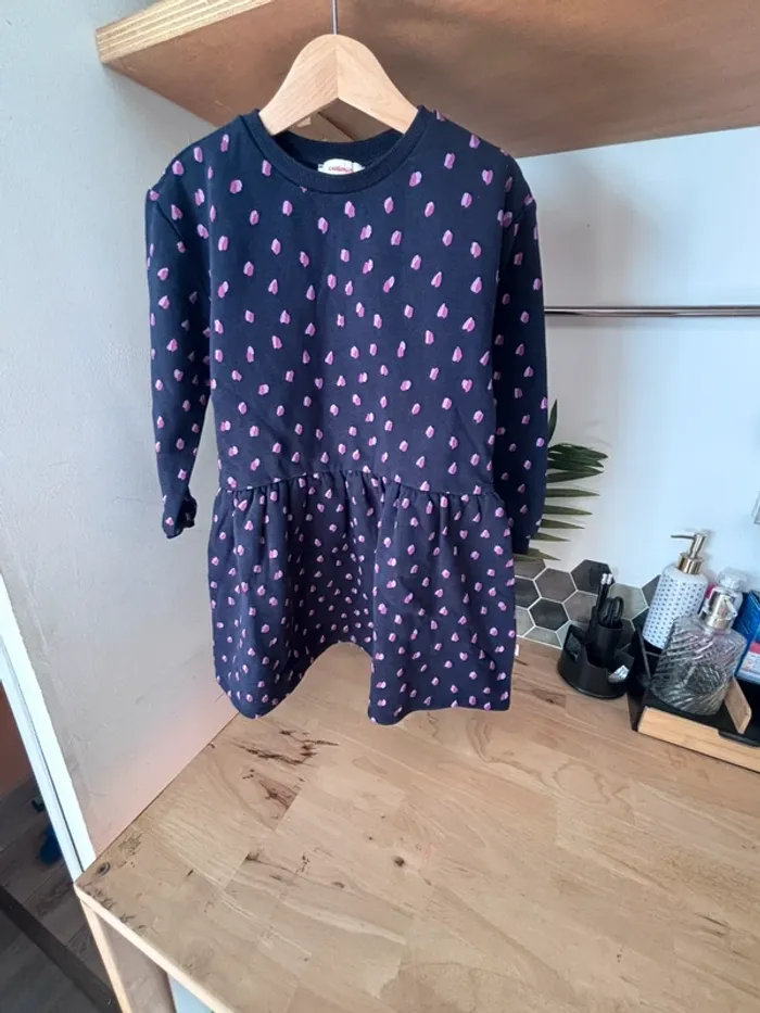 💙 Robe hiver Catimini bleue marine à cœurs roses – 6 ans 💙 - photo numéro 3