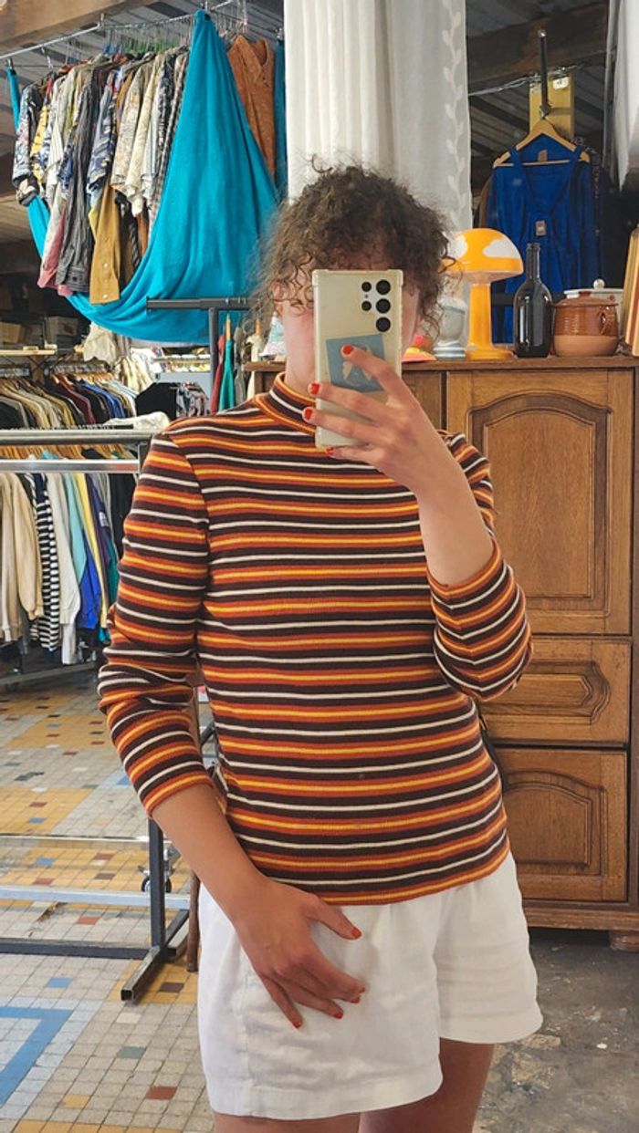 Joli pull chaussette rayé en maille cotolée Etam vintage 90's - photo numéro 3