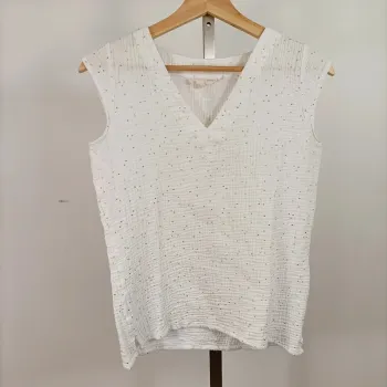 Top blanc à pois dorés Quintessence – Taille S A699