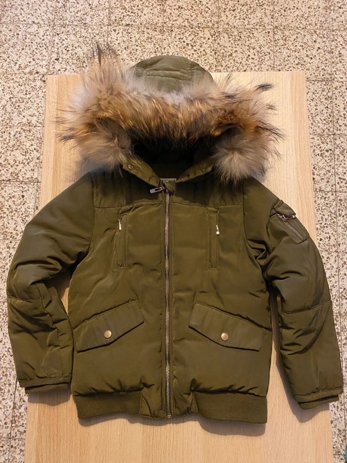 Manteau blouson fille 8 ans cyrillus kaki capuche fourrure raton laveur