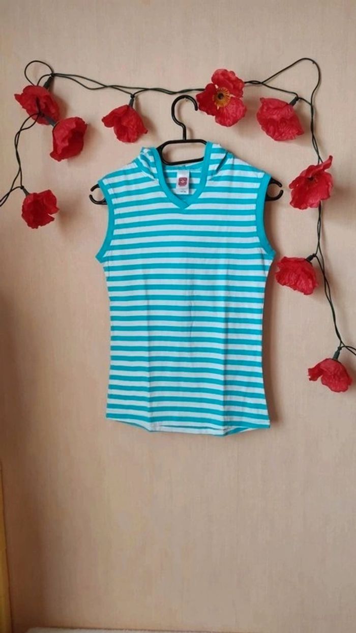 Débardeur à capuche rayé T. 158/164cm Here & There 💮 100% Coton - photo numéro 4