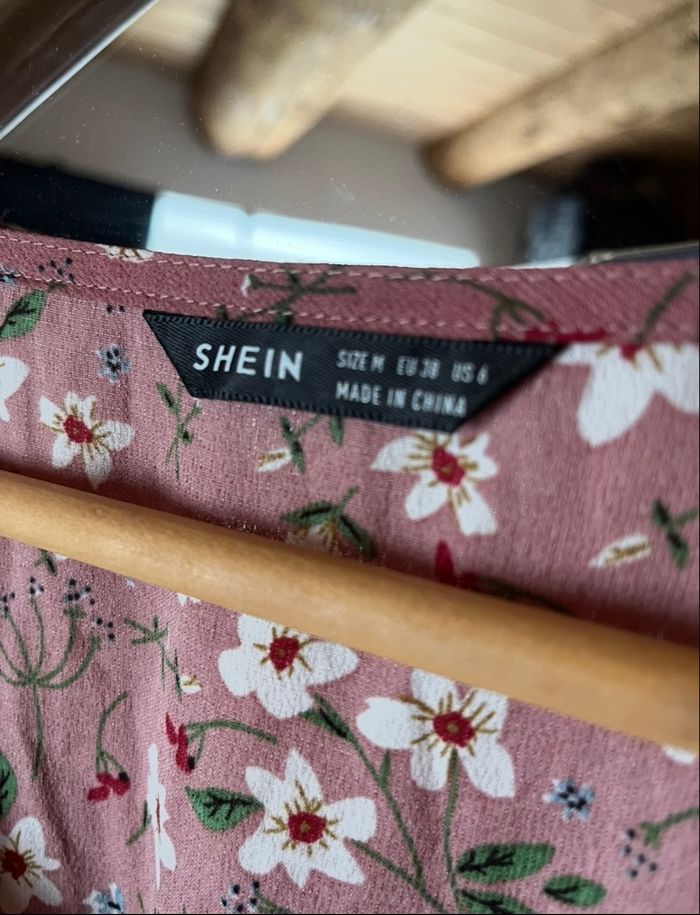 Longue robe trapéze vieux rose à fleurs T.M TBE 👗 - photo numéro 3