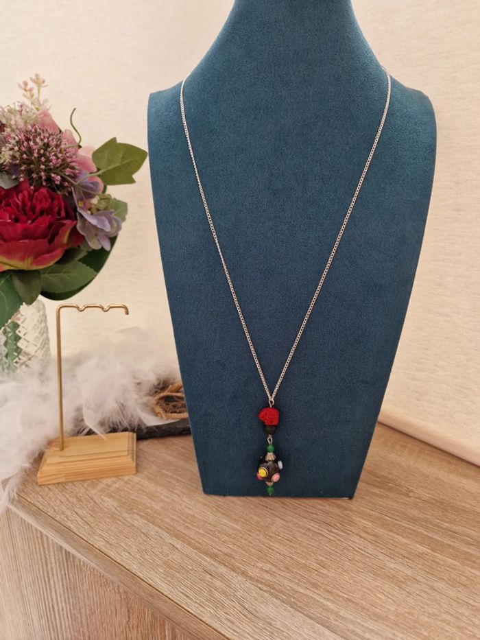 Collier Eléphant Perles Indonésienne Perle De Lave Jade - photo numéro 2