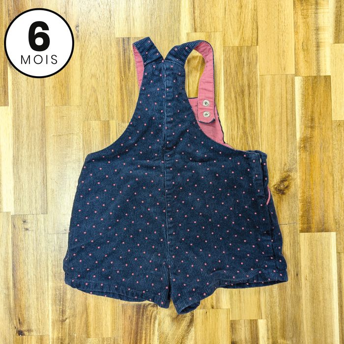 Salopette short en velours côtelé bleu et rose - bébé fille 6 mois - photo numéro 2