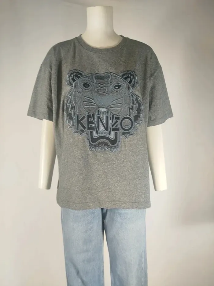 T-shirt gris Kenzo tigre brodé logo devant, coupe droite, taille XL A210