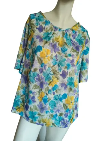 Top blouse vintage retro large été summer printemps spring fleurs flower