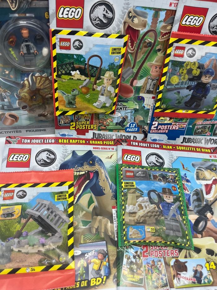 Lot de 5 livres d'activités Magazine Lego Jurassic world avec leurs figurines Neuf - photo numéro 2