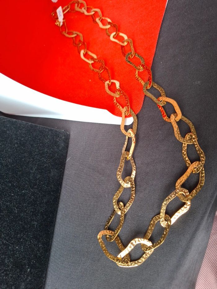 Collier sautoir neuf avec etiquette martelé acier inoxydable 101 cms de longueur réglable - photo numéro 4