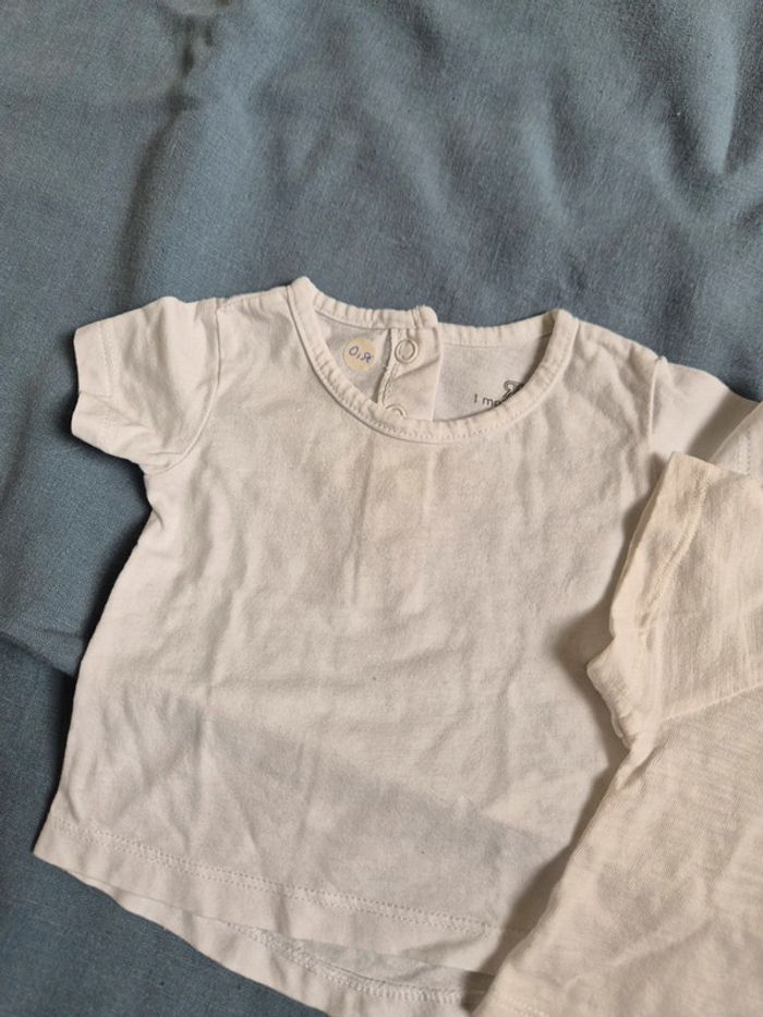 Lot deux tee shirt manches courtes blanc mixte taille 1 mois La redoute - photo numéro 2