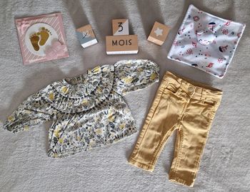 Ensemble TAO blouse à imprimé + jean moutarde 3M (TBE)