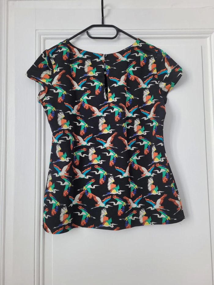 Blouse manches courtes noires à motifs Camaïeu T38 - photo numéro 3