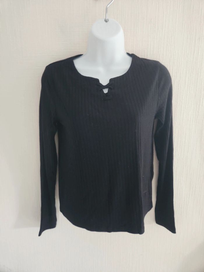 Tee-shirt manches longues détails croisés col V Kiabi 12 ans