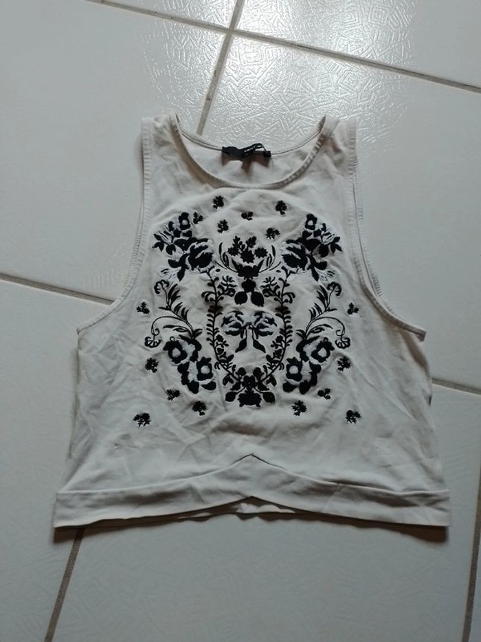 Débardeur femme croq top blanc motif fleurs noires - photo numéro 5