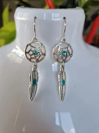 Boucles d'oreilles fantaisies argentées style vintage attrape-reve