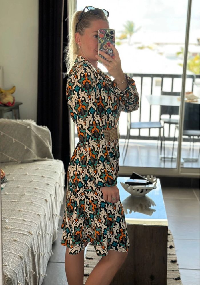 Robe imprimée a motifs colorées esprit bohème - Taille 38 Jus d’orange - photo numéro 6