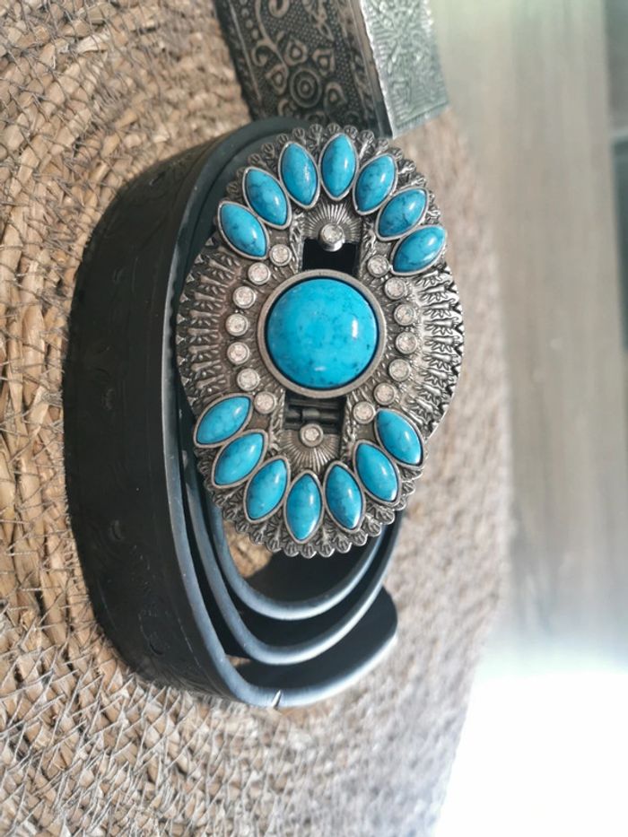 Ceinture de cowboy country femme turquoise - photo numéro 2