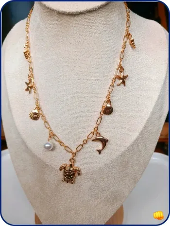Collier Charms Marins Perle & Tortue tendance chic