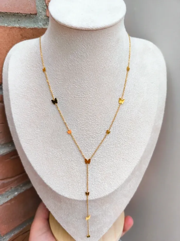 Pendentif doré en Y avec papillons - photo numéro 7