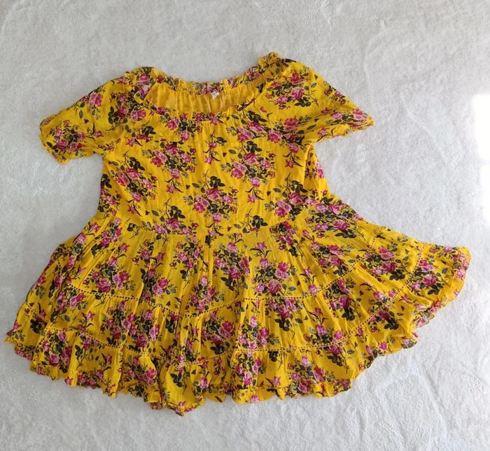 Robe bobo chic Rhum Raisin T3 jaune fleuri épaules dénudées 100% coton - photo numéro 4