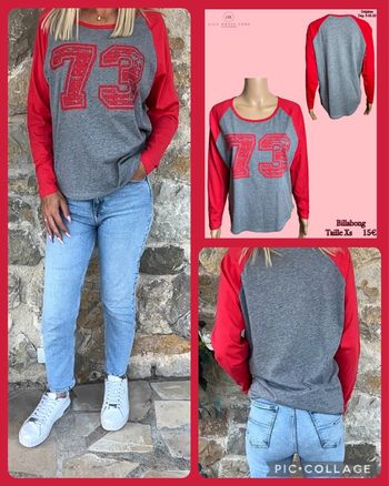 ❤️TOP MANCHES LONGUES STYLE BASEBALL – BILLABONG – TAILLE XS – SOLDÉ -70% ❤️