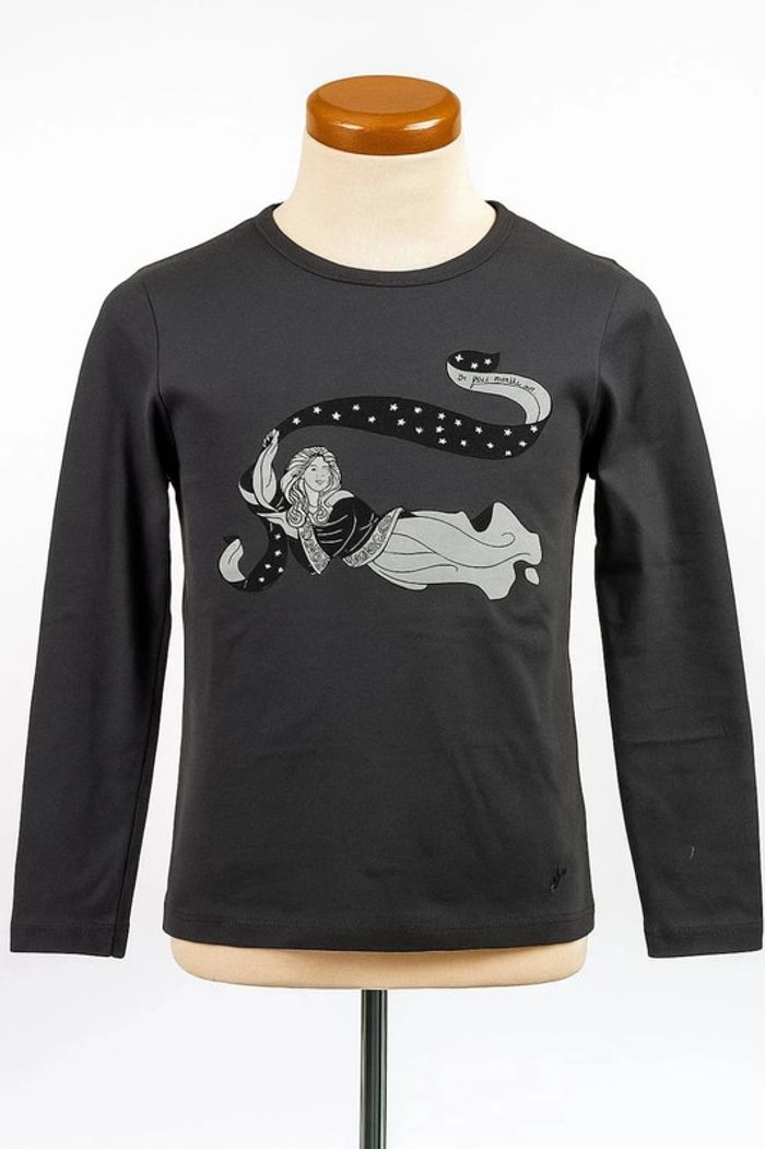 Tee shirt manche longue gris motif gris noir La Fée Maraboutée Taille 16 ans - photo numéro 2