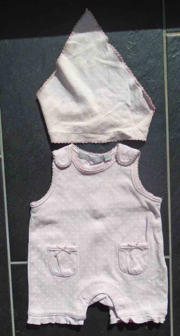 Adorable barboteuse été fille 3 mois (60 cm) et son bandeau fichu