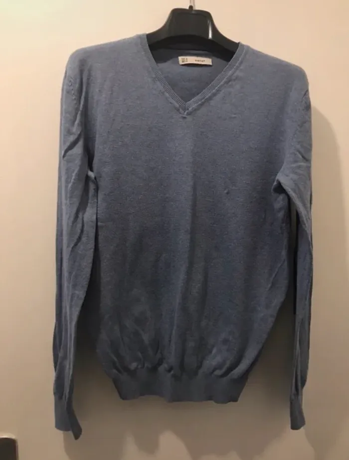 Pull celio col v manche longue bleu taille M