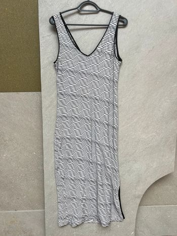 Robe longue Mango bleu marine et blanc