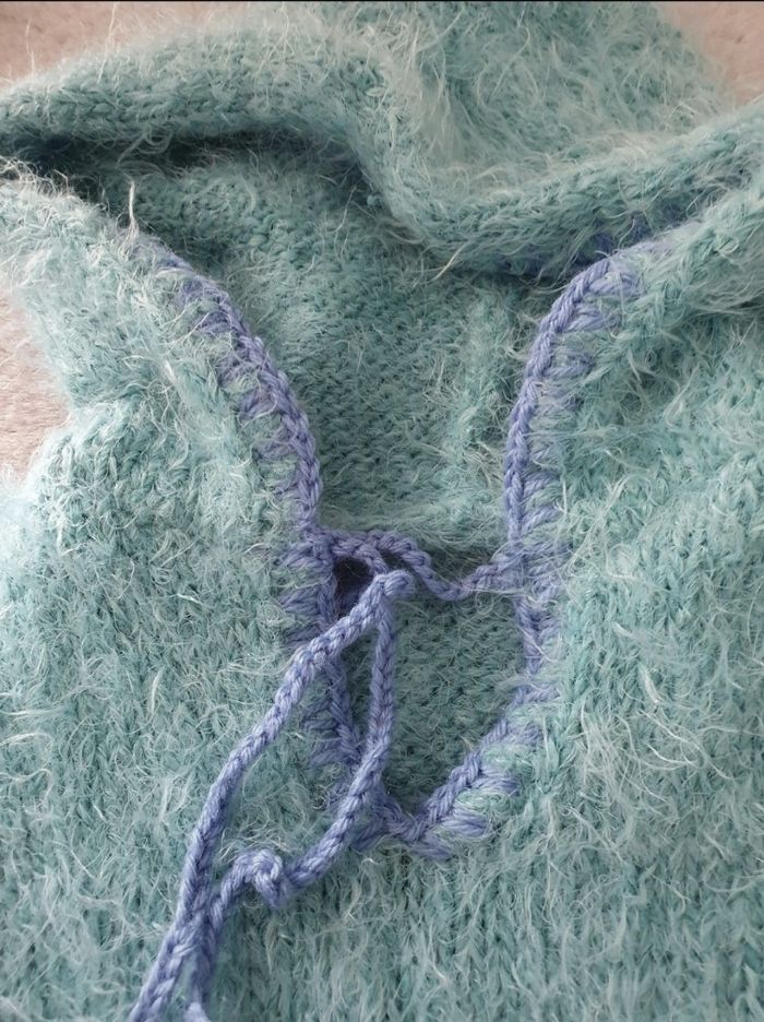 Pull en laine fait main turquoise 12 mois - photo numéro 3