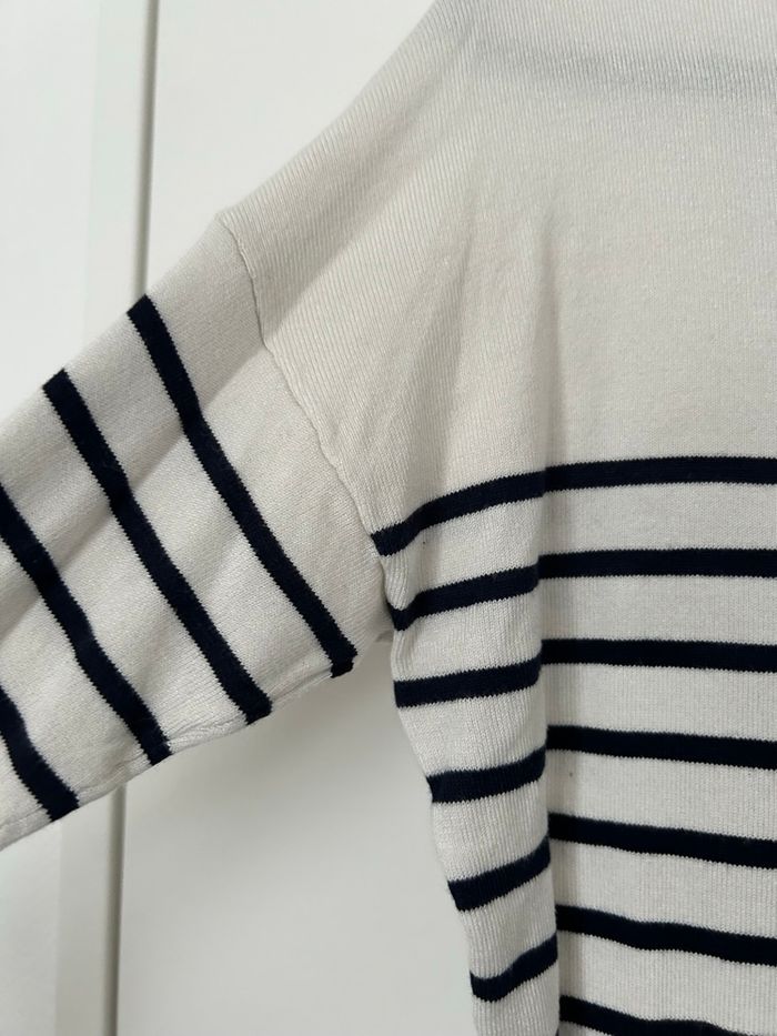 Pull léger maille fine manches longues marinière noeud dans le dos Cache Cache M - photo numéro 2