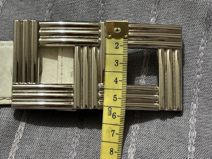 Ceinture vintage blanche avec boucle en métal argenté double carré 90cm - photo numéro 4