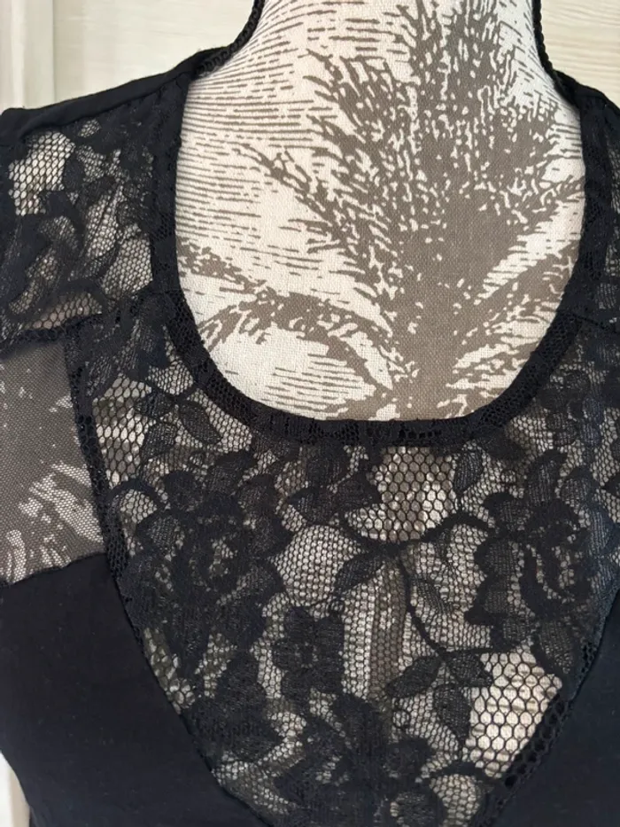 Débardeur long  noir dentelle camaïeu taille L - photo numéro 2